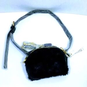 Mali + Lili Lana Black Belt Bag Faux Fur & Vegan Leather Adjustable Removable
